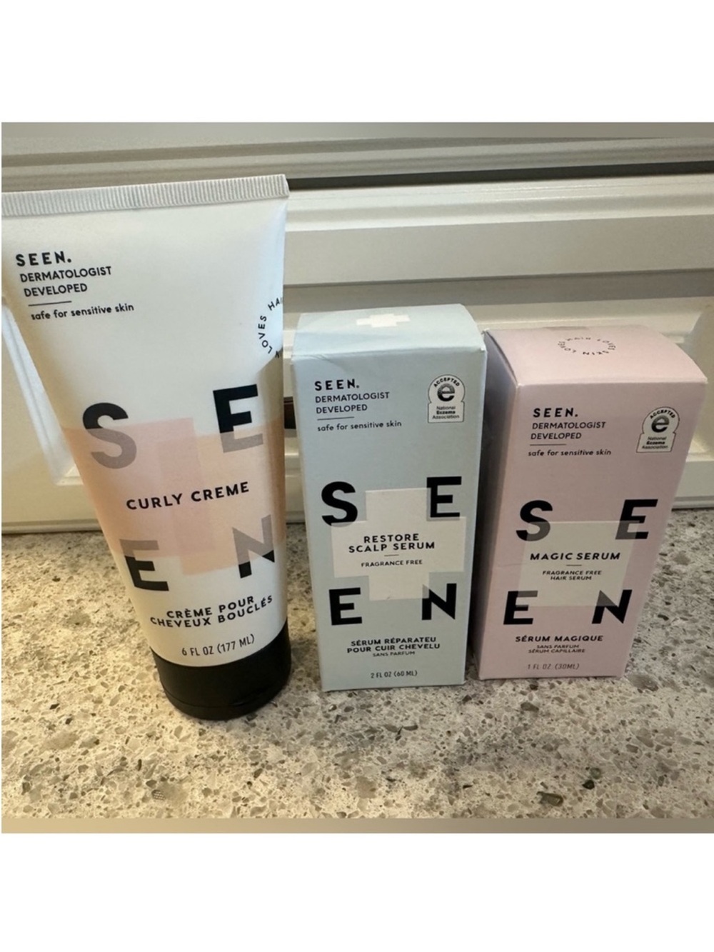 Seen Hair Care Magic Serum, Skin Caring Curly Creme & Restore Scalp Serum